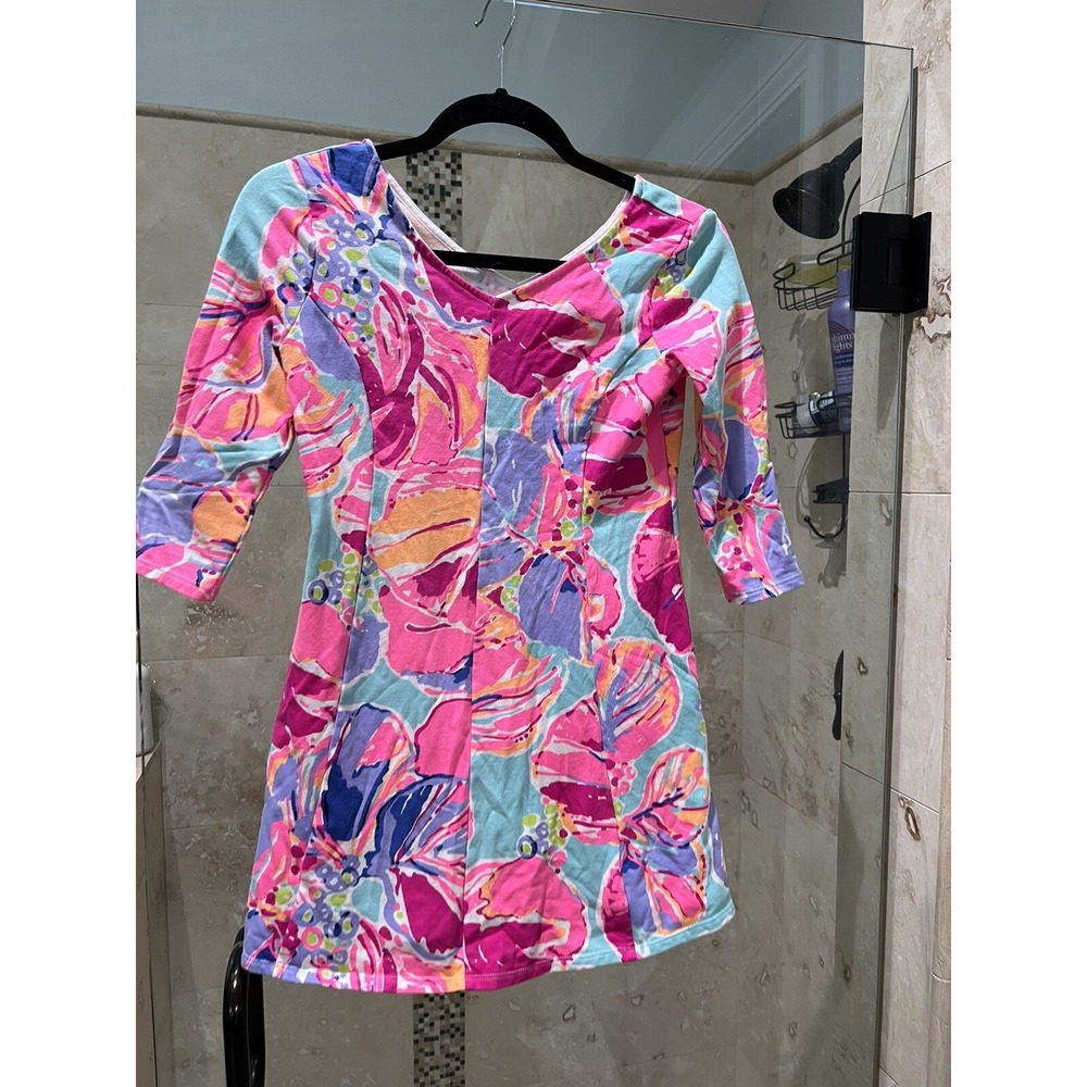 Lilly Pulitzer Girls Pink Floral Jam Out Amelia Dress XL 12-14
